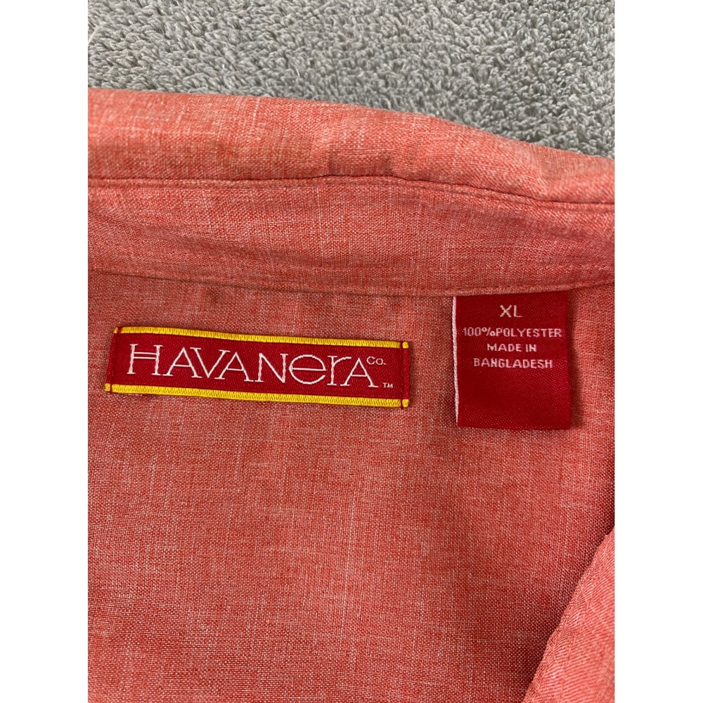 Havanera Co Mens XL‎ Coral Orange Short Sleeve Button Down Camp Shirt Guayabera - Picture 2 of 10